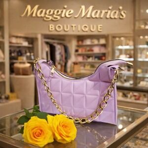 Purse‎ Women Pink Square Pattern with Gold Chain Handle